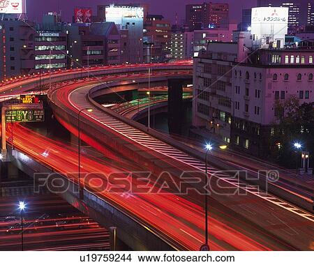 Expressway, night view View Large Photo Image Picture - Expressway, night view. Fotosearch