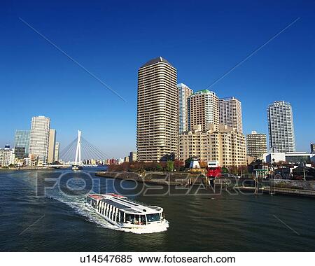 Ferris wheel crossing a Sumida river View Large Photo Image Stock Photography - Ferris wheel crossing a Sumida river. Fotosearch