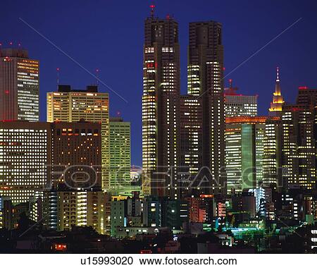High rise buildings, night View Large Photo Image Stock Image - High rise buildings, night. Fotosearch