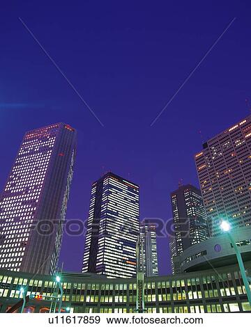High rise buildings, night View Large Photo Image Stock Photo - High rise buildings, night. Fotosearch