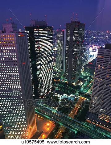 Stock Photography - High rise buildings, night. Fotosearch