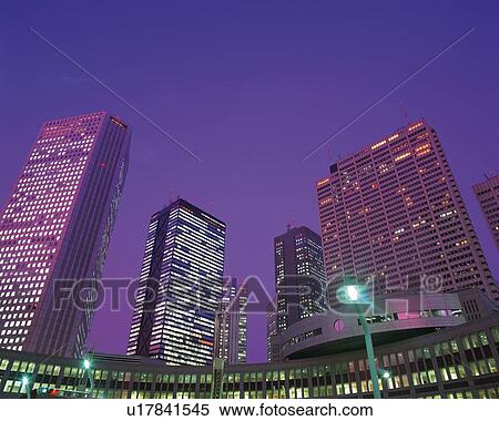 High rise buildings, night View Large Photo Image Stock Photography - High rise buildings, night. Fotosearch