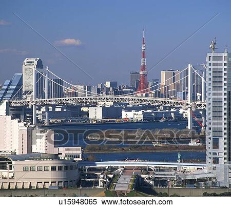 Rainbow bridge and Tokyo tower View Large Photo Image Stock Photography - Rainbow bridge and Tokyo tower. Fotosearch
