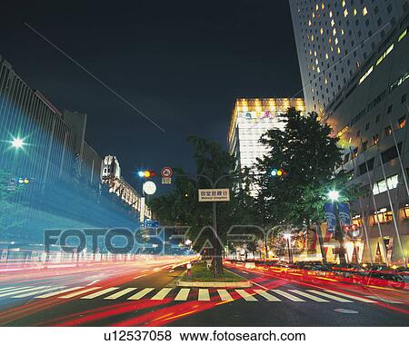 Stock Photo - Midosuji, night. Fotosearch