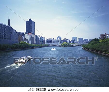 Tenjinbashi bridge, Okawa river View Large Photo Image Stock Photograph - Tenjinbashi bridge, Okawa river. Fotosearch