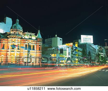 Stock Image - Night View at Showadori in Fukuoka. Fotosearch