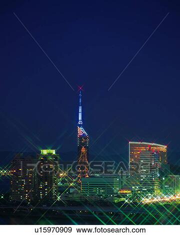 Stock Photo - Night View, Momochihama in Fukuoka. Fotosearch