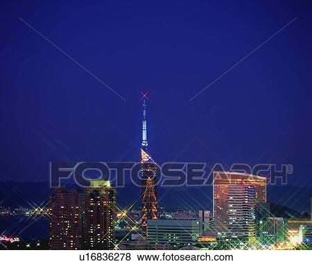 Stock Photo - Night View, Momochihama in Fukuoka. Fotosearch