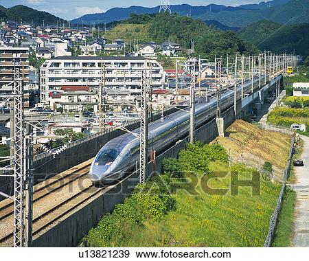 Shinkansen Running in Fukuoka View Large Photo Image Stock Photo - Shinkansen Running in Fukuoka. Fotosearch