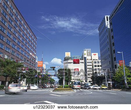 Stock Photo - Tenjin Intersection in Fukuoka. Fotosearch