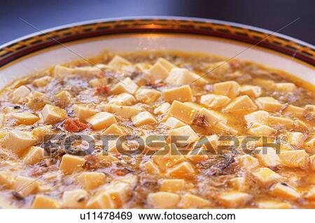 Stock Photo -  a Big Plate of M? p? D? ufu, a Traditional Chinese Dish, High Angle View, Shanghai, China. Fotosearch
