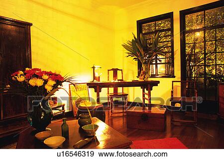 Stock Photo -  a French-tasted Room With Several Furniture and Flowers, Shanghai, China. Fotosearch