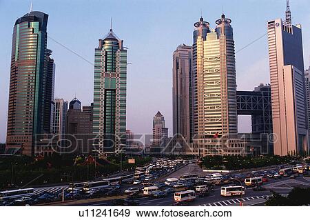 Several Shanghai Buildings and Some Huge Highway Roads In Front of Them, Front View, Shanghai, China View Large Photo Image Stock Photo - Several Shanghai Buildings and Some Huge Highway Roads In Front of Them, Front View, Shanghai, China. Fotosearch