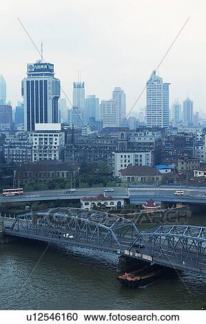 Shanghai City With Several Bridges Spreading Over a River, High Angle View, Shanghai, China View Large Photo Image Stock Image - Shanghai City With Several Bridges Spreading Over a River, High Angle View, Shanghai, China. Fotosearch