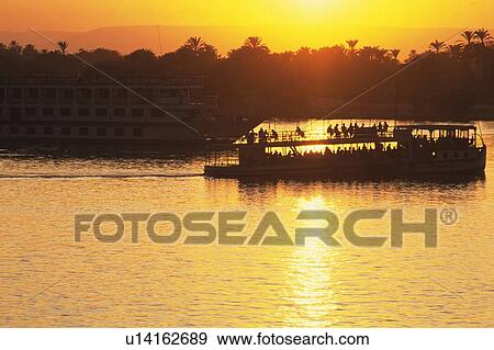 Stock Photo - Cruising boats on River Nile, Egypt, High Angle View. Fotosearch