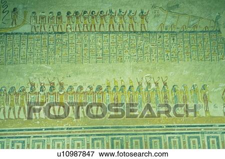 Hieroglyphs and paintings on the wall inside a tomb, Egypt, Low Angle View View Large Photo Image Stock Photo - Hieroglyphs and paintings on the wall inside a tomb, Egypt, Low Angle View. Fotosearch