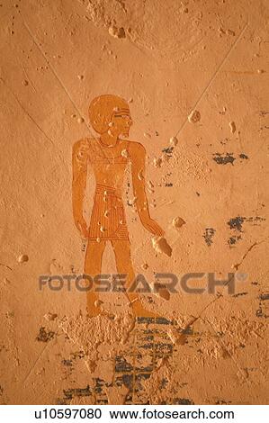 Stock Image - Wall paintings inide a tomb, Valley of the Kings, Egypt, Close Up. Fotosearch