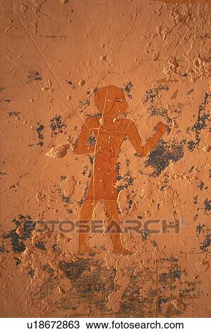 Stock Image - Wall paintings inide a tomb, Valley of the Kings, Egypt, Close Up. Fotosearch