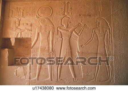 Stock Image - Wall reliefs inside a tomb, Egypt, Low Angle View. Fotosearch