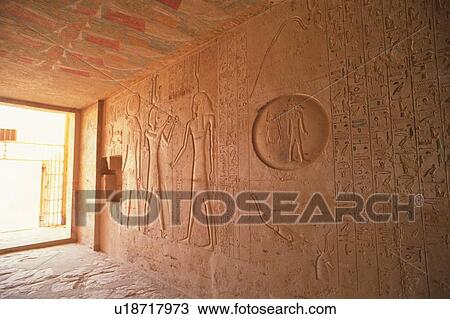 Stock Image - Wall reliefs inside a tomb, Egypt, Low Angle View. Fotosearch