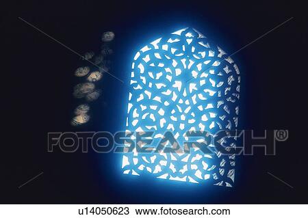Stock Image - Stained glass of the mosque, Iran, Low Angle View. Fotosearch