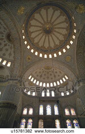 The Ceiling Of Blue Mosque Turkey Low Angle View Stock Image