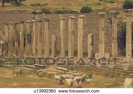 The site of Bergama, Turkey, Low Angle View View Large Photo Image Stock Photography - The site of Bergama, Turkey, Low Angle View. Fotosearch