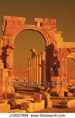 The site of Palmyra in silhouette, Syria, Low Angle View View Large Photo Image Picture - The site of Palmyra in silhouette, Syria, Low Angle View. Fotosearch