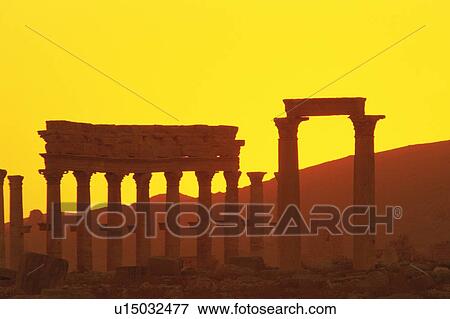 The site of Palmyra in silhouette, Syria, Low Angle View View Large Photo Image Stock Photo - The site of Palmyra in silhouette, Syria, Low Angle View. Fotosearch