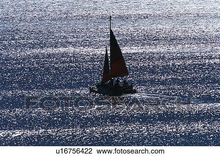 a Little Sailing Boat, Surrounded By the Sparkling Ocean, High Angle View, Hawaii, USA View Large Photo Image Stock Image - a Little Sailing Boat, Surrounded By the Sparkling Ocean, High Angle View, Hawaii, USA. Fotosearch