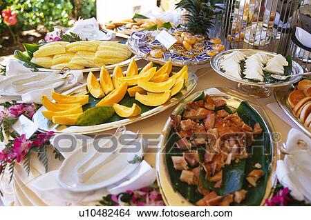 Picture - Hawaiian Food Setted on a Table, High Angle View, Hawaii, USA. Fotosearch