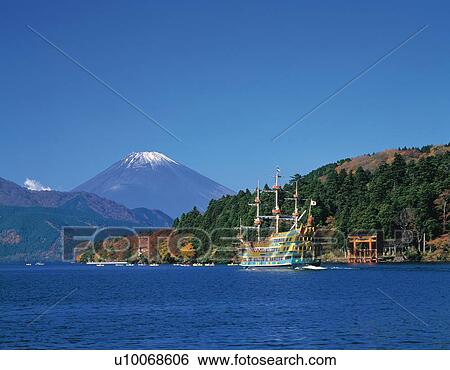 Mt. Fuji and a ship on Lake Ashino, Hakone town, Kanagawa prefecture, Japan, copy space View Large Photo Image Stock Photograph - Mt. Fuji and a ship on Lake Ashino, Hakone town, Kanagawa prefecture, Japan, copy space. Fotosearch