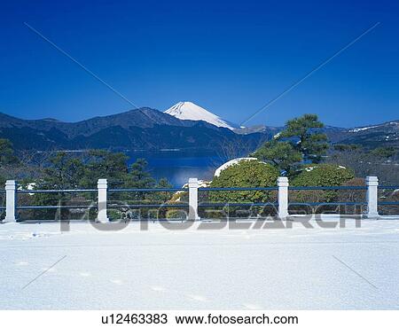 Stock Image - Mt. Fuji and Lake Ashino, Hakone town, Kanagawa prefecture, Japan. Fotosearch