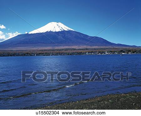 Picture - Mt. Fuji and Lake Yamanaka, Yamanakako village, Yamanashi prefecture, Japan. Fotosearch