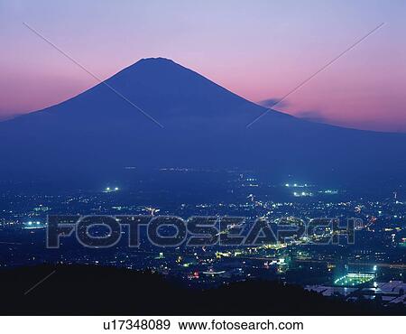 The view of Gotenba city and Mt. Fuji in the evening, high angle view, Shizuoka prefecture, Japan View Large Photo Image Stock Photo - The view of Gotenba city and Mt. Fuji in the evening, high angle view, Shizuoka prefecture, Japan. Fotosearch