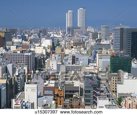 Stock Photo - JR Central Towers, Nagoya City, Japan, High Angle View, Pan Focus. Fotosearch