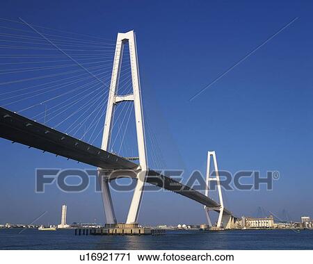 Stock Image - Meiko Chuo Bridge, Nagoya City, Japan, Low Angle View, Pan Focus. Fotosearch