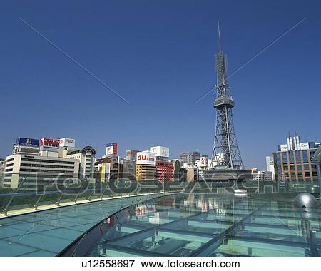 Stock Photo - Oasis21 and Nagoya Television Tower, Nagoya City, Japan, Low Angle View, Pan Focus. Fotosearch