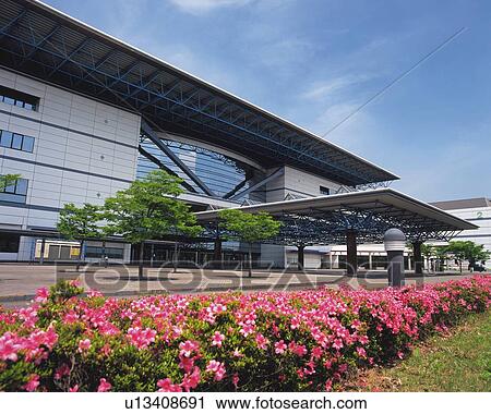 Stock Image - Port Messe Nagoya, Nagoya City, Japan, Side View, Pan Focus. Fotosearch