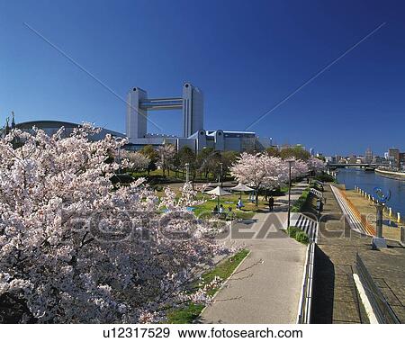 Stock Photo - The Park and Congress Center, Nagoya City, Japan, High Angle View, Pan Focus. Fotosearch