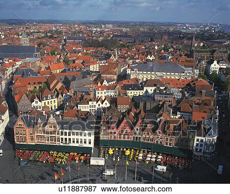 Brugge, Belgium, Europe, High Angle View, Pan Focus View Large Photo Image Stock Photo - Brugge, Belgium, Europe, High Angle View, Pan Focus. Fotosearch