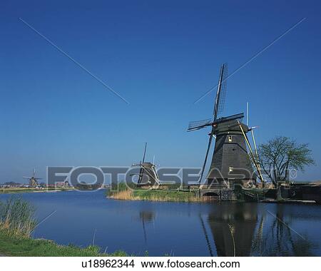 Picture - Kinderdijk, Netherlands, Europe, Low Angle View, Pan Focus. Fotosearch