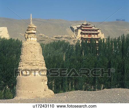 Stock Image - Mogao Caves, China, Asia, Low Angle View, Pan Focus. Fotosearch
