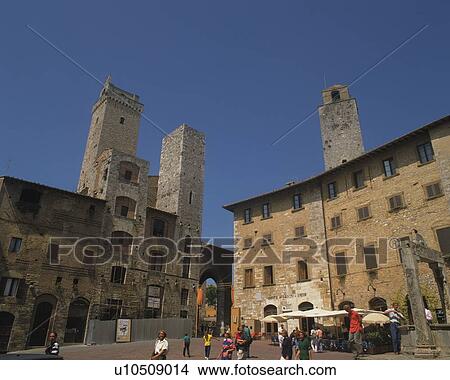 Piazza della Cisterna, Italy, Europe, Low Angle View, Pan Focus View Large Photo Image Picture - Piazza della Cisterna, Italy, Europe, Low Angle View, Pan Focus. Fotosearch