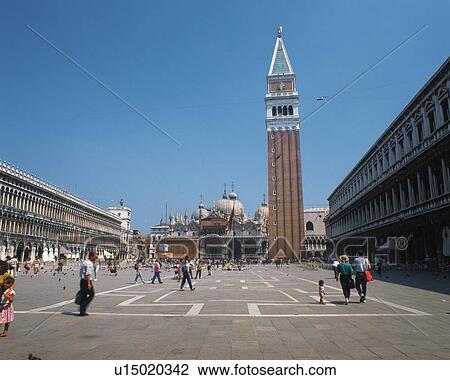 Stock Image - Piazza of San Marco, Venice, Italy, Europe, Low Angle View, Pan Focus. Fotosearch
