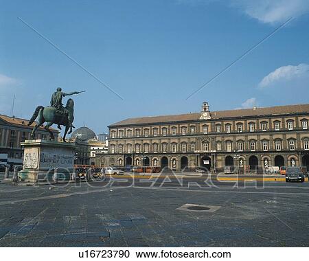 Stock Image - Piazza Plebiscito, Naples, Italy, Europe, Front View, Pan Focus. Fotosearch
