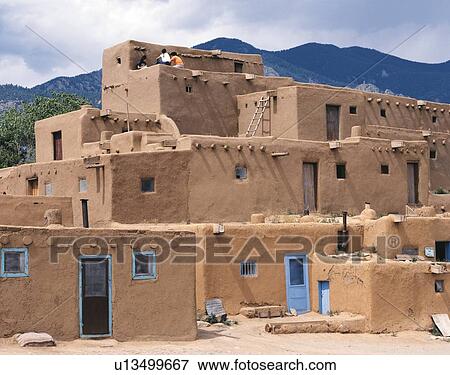 Stock Photo - Pueblo de Taos, United States of America, Front View, Pan Focus. Fotosearch