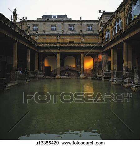 Stock Image - Roman Bath, Bath, England, Europe, Front View. Fotosearch