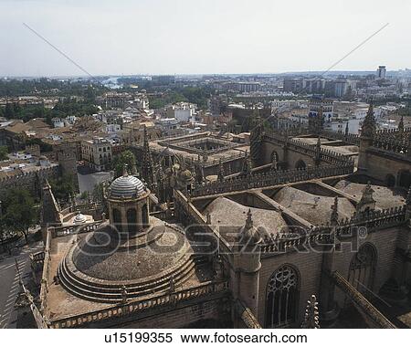 Stock Photography - The Cathedral in Seville, Seville, Spain, Europe, High Angle View, Pan Focus. Fotosearch