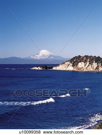 Stock Photo - Chojagasaki Cape and Mt. Fuji, Shonan, Kanagawa Prefecture, Japan, High Angle View, Pan Focus. Fotosearch